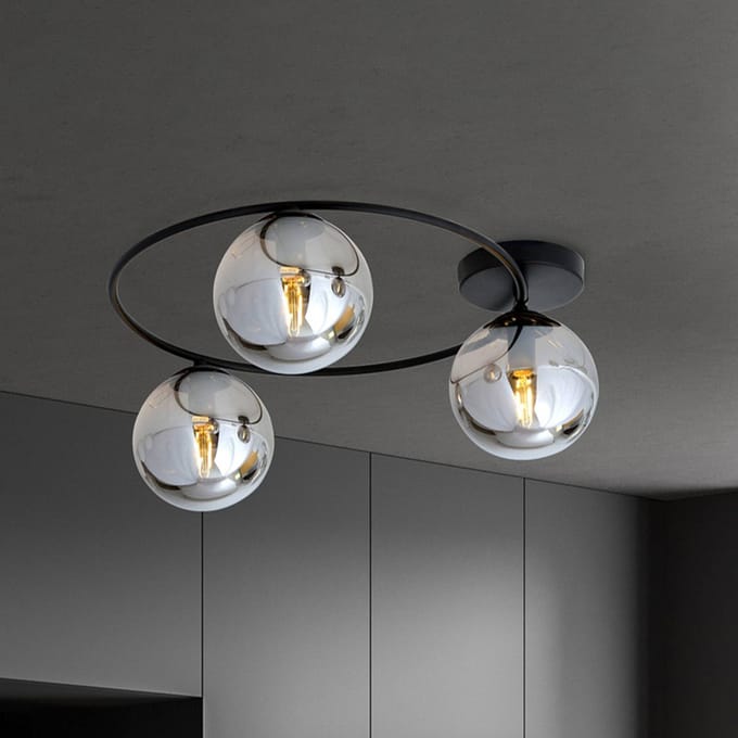 Euluna - plafondlamp - 3lichts - Staal, glas - H: 20 cm - E14 - zwart, grafiet