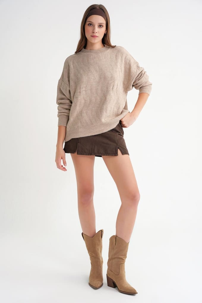 Geribbelde Brei Pullover Trui met Haar Vlechtpatroon