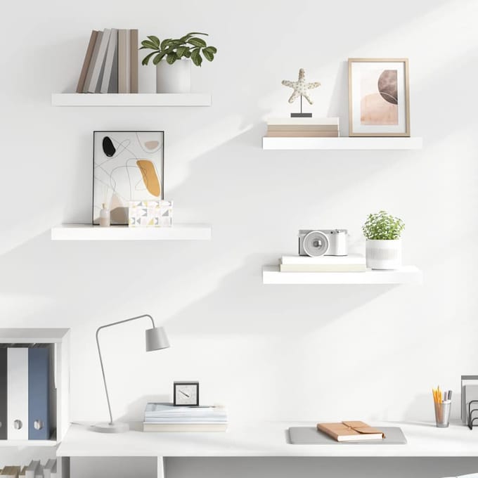 vidaXL - Wandschappen - zwevend - 4 - st - 50x23,5x3,8 - cm - MDF - hoogglans - wit