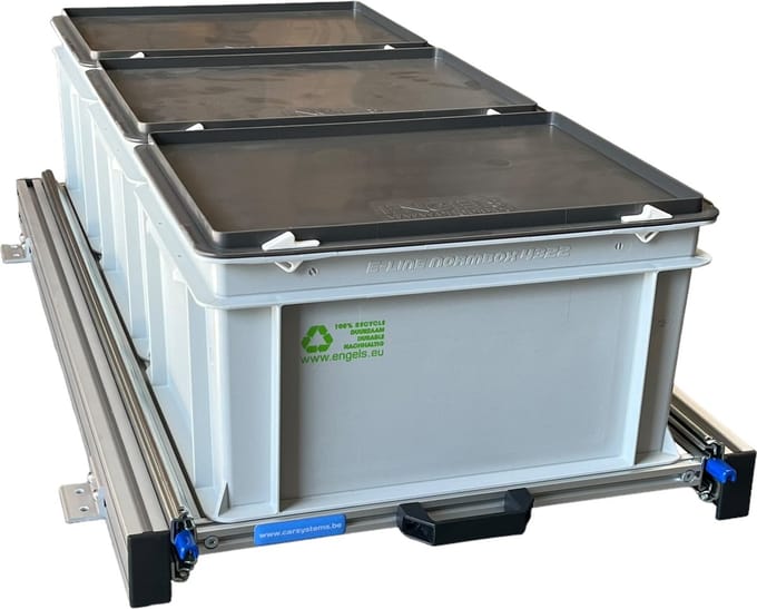 Aluminium schuifframe voor camper 90x40 cm inclusief 3 bakken met deksel