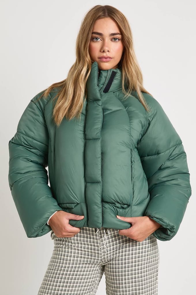 boohoo Dames Quilt Detail Puffer Jas | Green | Maat: 14