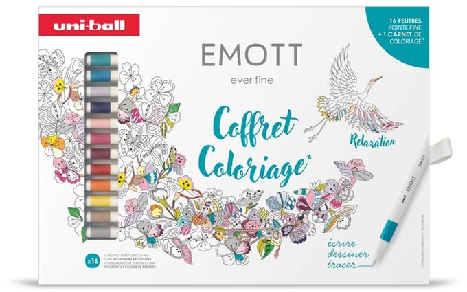 Uni Emott Fineliner Set 16 Stuks + Kleurboek
