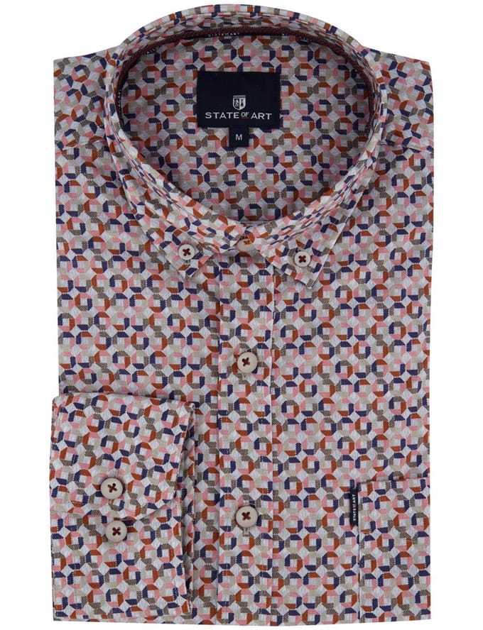 Roze blauw geprint overhemd State of Art wijde fit