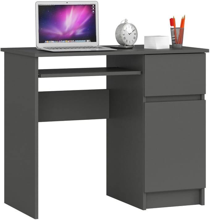Bureau Rechts PIKSEL / Computerbureau / Computer Tafel / Bureautafel Rechts / Grafietgrijs / 90 x 77 x 50 cm