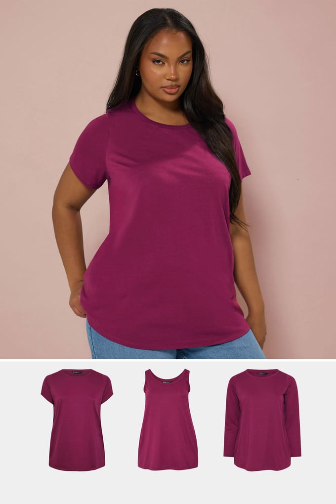Yours 3Pack Donkerroze Kern Tshirt Essentials Set Size 48