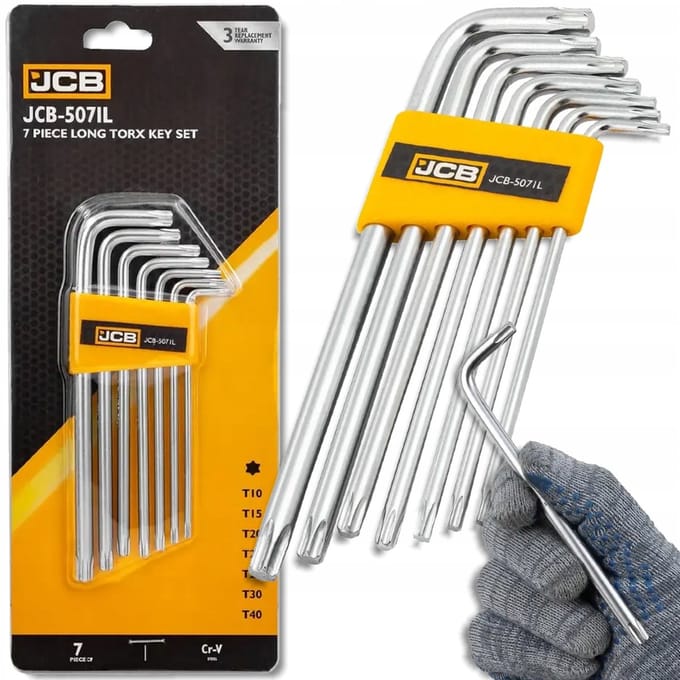 JCB TORX Set - Lange Sleutels - 7 Stuks - L-Vorm - Cr-V Staal