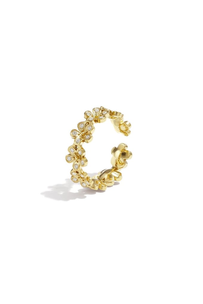 Bijoutheek Ring (Sieraad) Bloemen Steentjes Goudkleurig