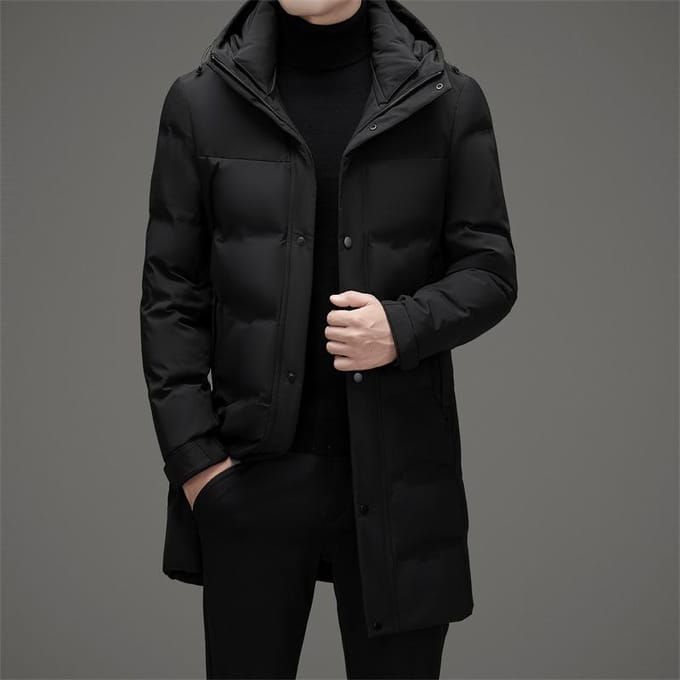 Winter Lange Verdikte Met Capuchon Donsjack Middelbare Leeftijd Mannen Wit Eendendons Koudebestendig Donsjack 4XL zwart