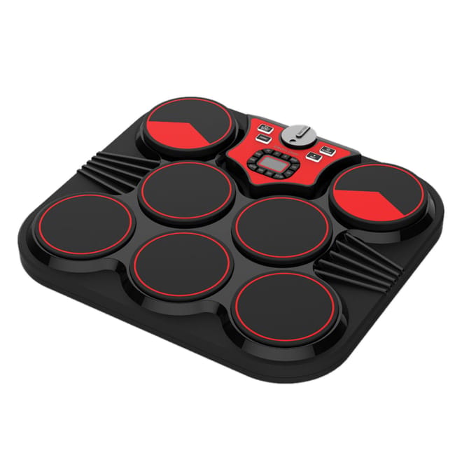 Elektronische drum op tafel, USB/batterijgevoed, 7 pads, draagbare drumset met ingebouwde luidsprekers zwart