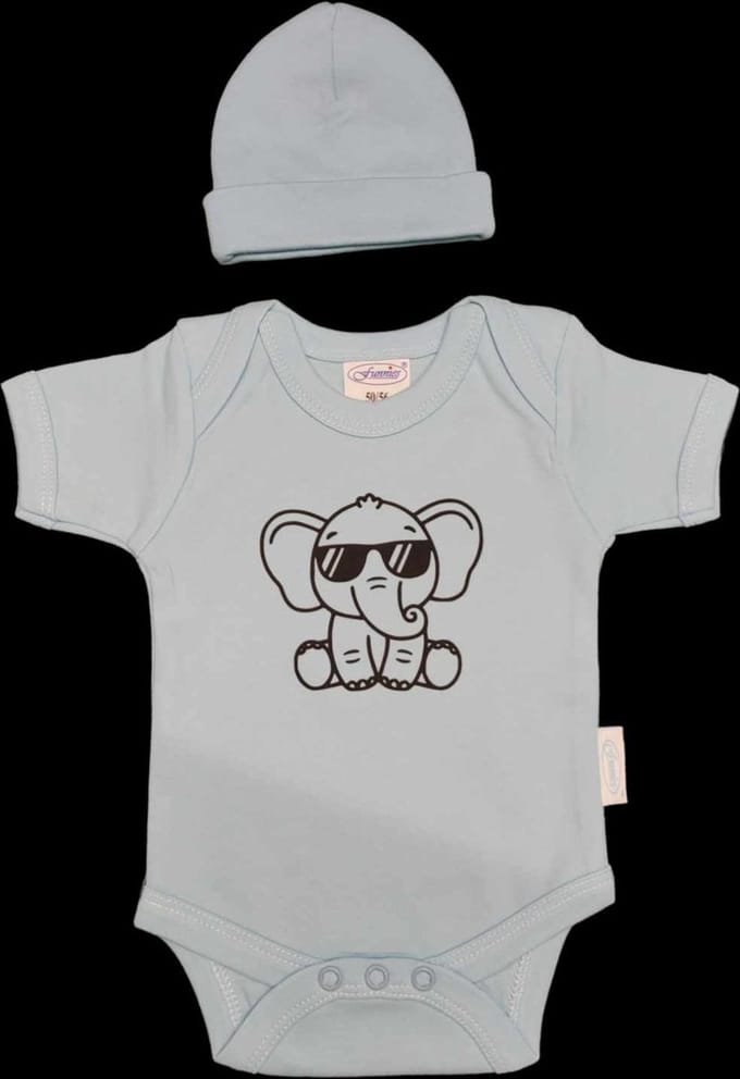 Kraamcadeau - Setje - Romper en muts - olifant - maat 62/68 - blauw