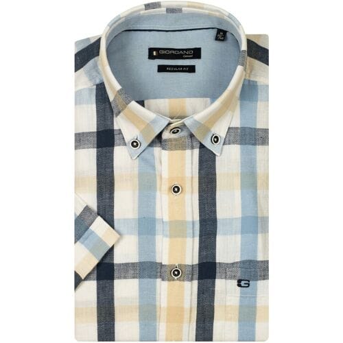 Giordano Overhemd League Button Down Cotton Linnen Check Navy-Multi / male
