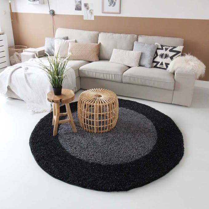 Rond hoogpolig vloerkleed - Trend Frame antraciet 160