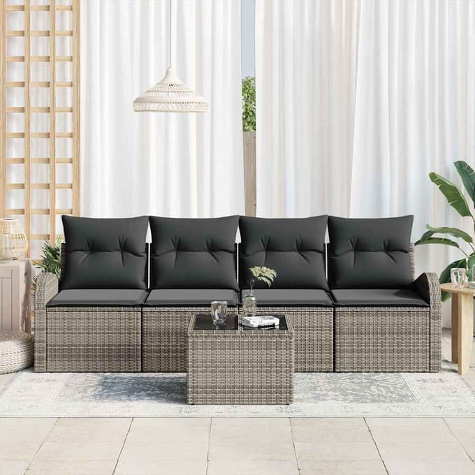 vidaXL - Tuinbank - Set - 5 - pcs - 4-Seater - Grijs - poly - rattan