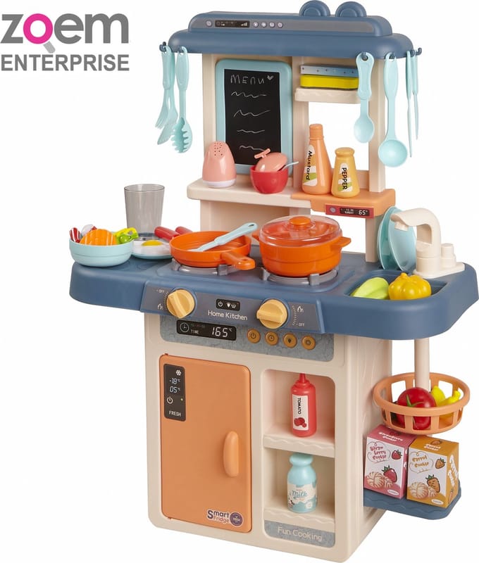 Zoem - Mini Kinderkeuken Blauw 65 cm – Stoom & Kookgeluid – Accessoires & Keukengerei