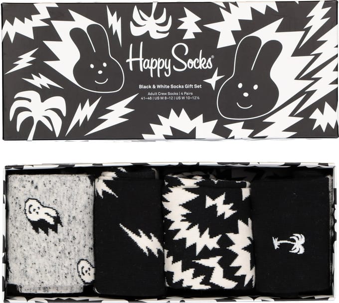 Happy Socks Black & White Socks Gift Set (4-pack) - altijd goed - zwart met wit - Unisex - Maat: 41 - 46