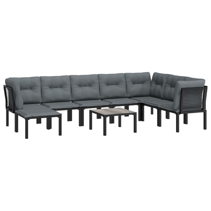vidaXL - 9-delige - Loungeset - poly - rattan - zwart - en - grijs
