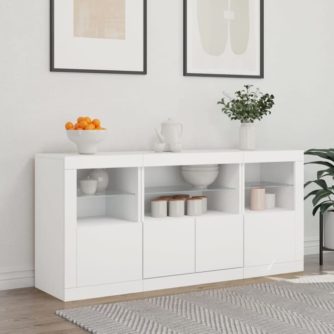 vidaXL - Dressoir - met - LED-verlichting - 142,5x37x67 - cm - wit
