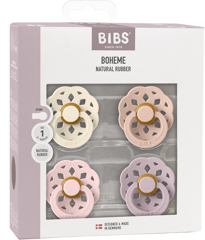 BiBs Boheme Fopspeen - Rond - 4 Stuks - 0-6 Mnd - Ivory/Blush/Blossom/Dusky Lilac