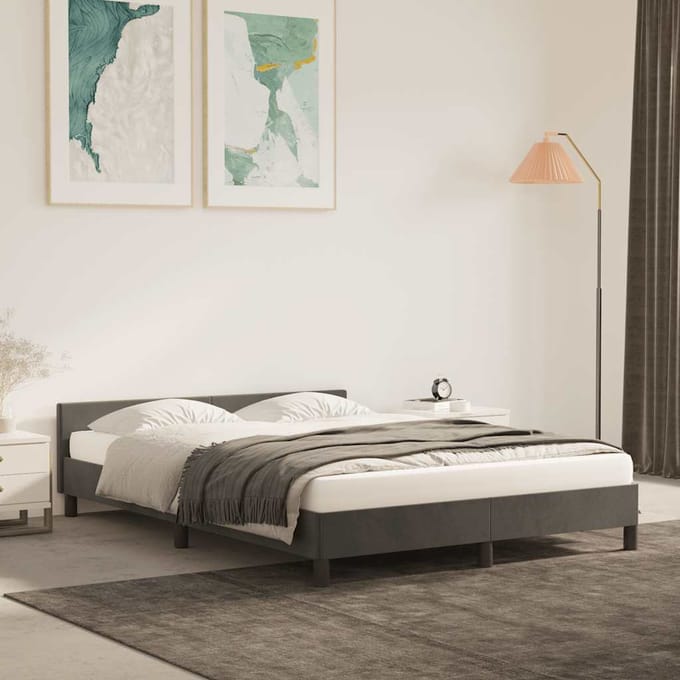 vidaXL - Bedframe - zonder - matras - 140x190 - cm - fluweel - donkergrijs