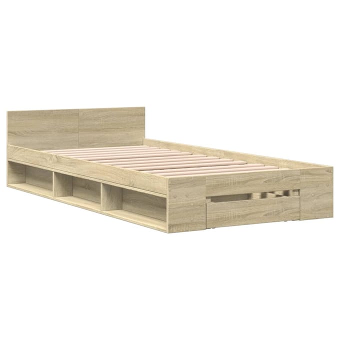 vidaXL - Bedframe - met - lade - bewerkt - hout - sonoma - eikenkleurig - 75x190 - cm