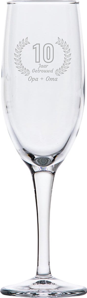 Gegraveerde Champagneglas 16,5cl Opa + Oma 10 jaar getrouwd