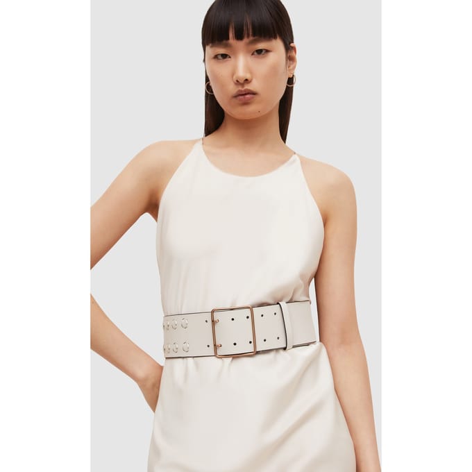 AllSaints Julia Knot Wide Belt Shell White Maat: S | Riemen Outlet | Dames | Wit