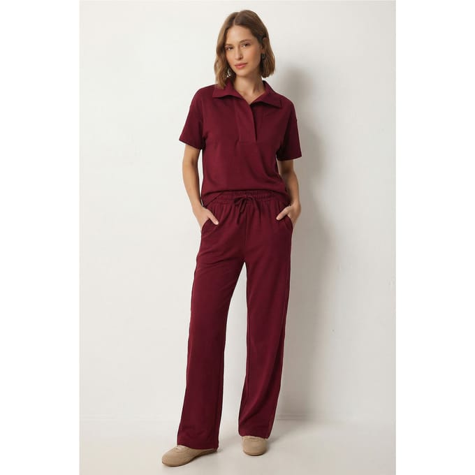 Polokraag Blouse & Midden Taille Wijde Pantalon Twee-Delig Set