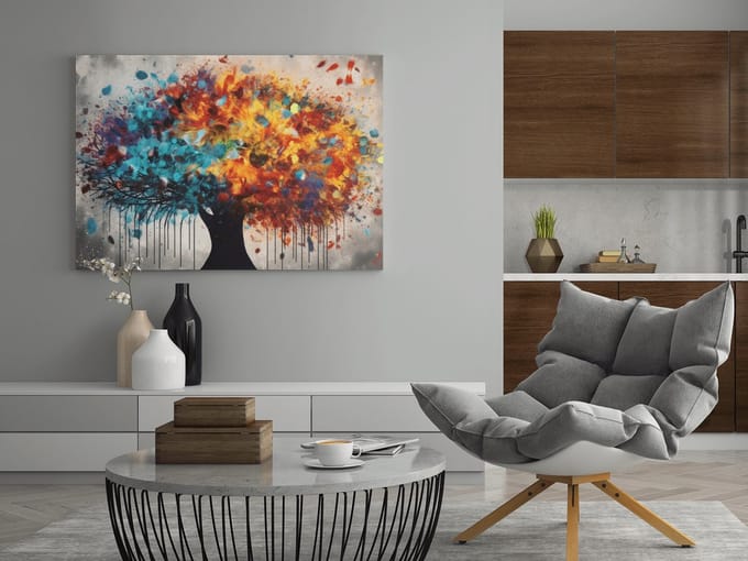 Canvas Schilderij - Boom - Kleurrijk - 60x40x2 cm