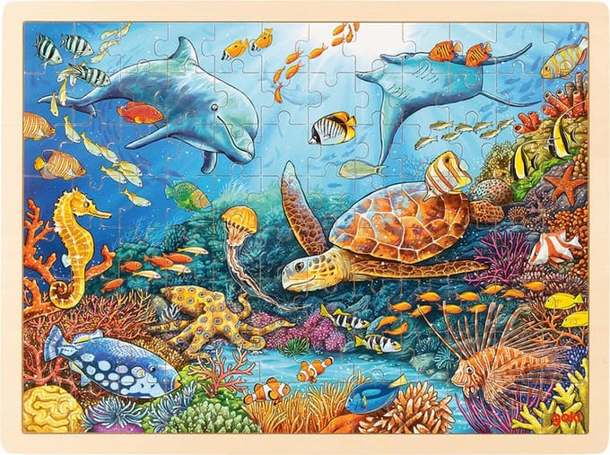 GOKI Puzzel - Great Barrier Reef - 96 Stukjes - 40X30X0,8Cm - Hout - 3 Jaar