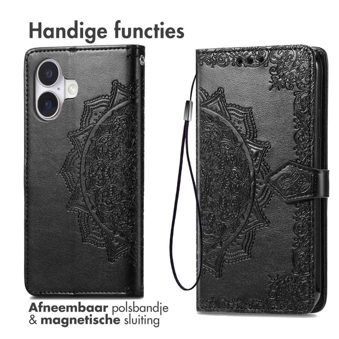 imoshion Hoesje - Geschikt voor Apple iPhone 16 - Mandala Bookcase - Zwart
