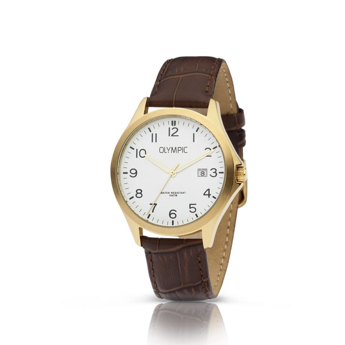 Olympic OL72HDL002 ROBIN - Horloge - Staal - Goudkleurig - Leer - 40mm