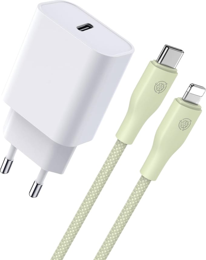 Usb-C Oplader Set geschikt voor iPhone Snellader - 1 Meter - 20w Fast Charge Lader met usb C Kabel - Groen