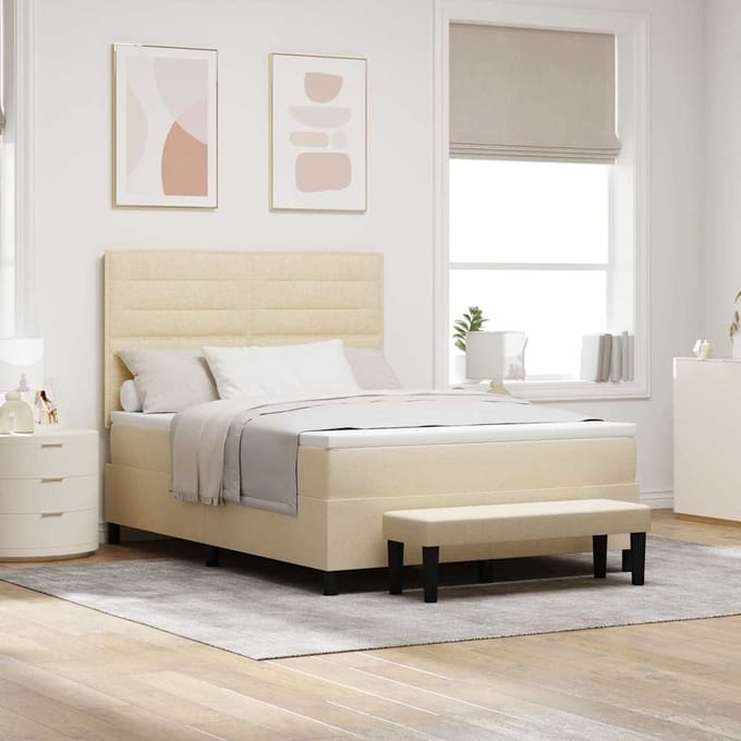vidaXL - Boxspring - bed - met - hoofdeinde - Crème - 140 - x - 200 - cm - Stof