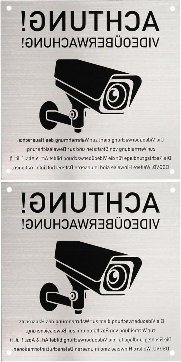 Waarschuwingsbord Videobewaking - Camerabewaking Schild - Beveiliging Perceel - Geborsteld Aluminium - 15x15 cm