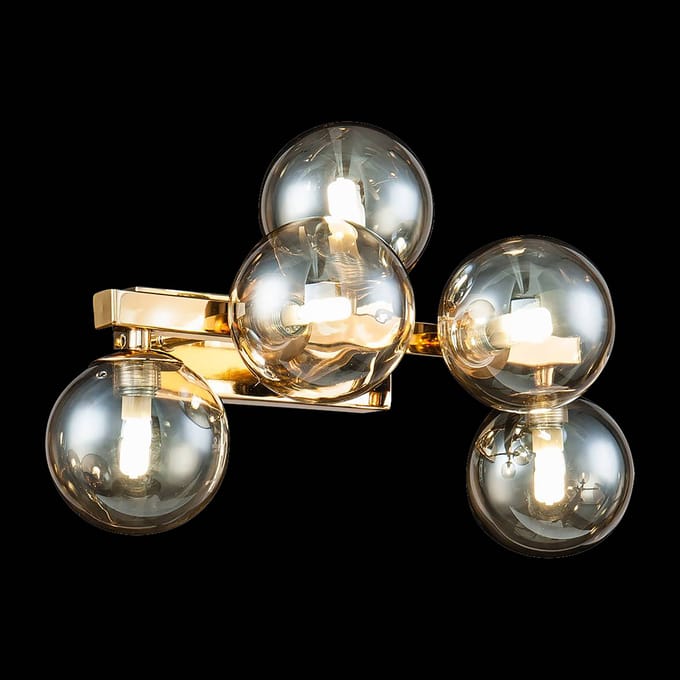 Maytoni Dallas wandlamp met 5 glasbollen, goud