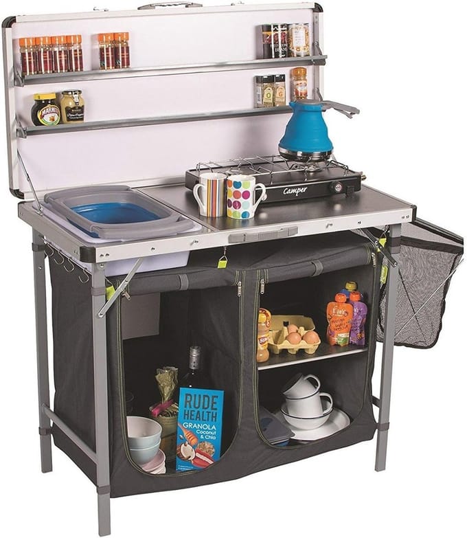 Draagbare Multifunctionele Campingkeuken met Spoelbak en Opbergruimte