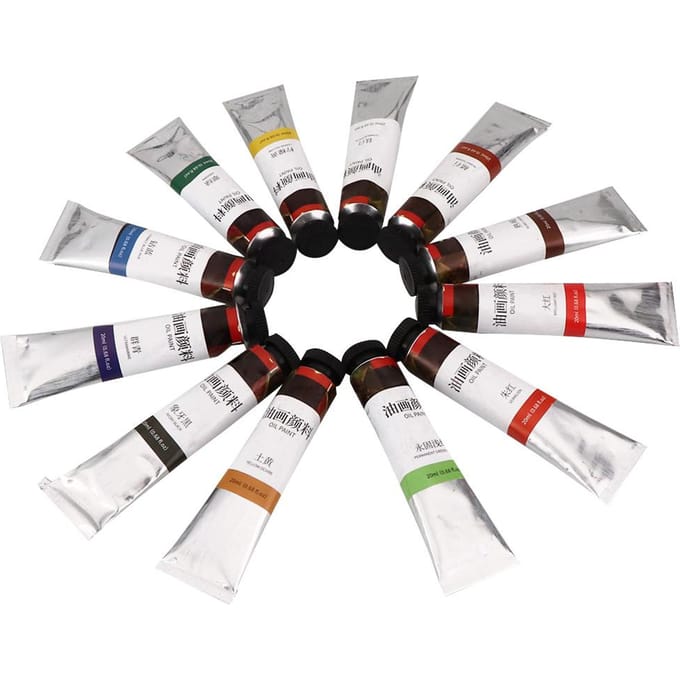 12-Kleur 20ml Olieverf Verftube Set Kunst Teken Pigment Kit voor Beginners black
