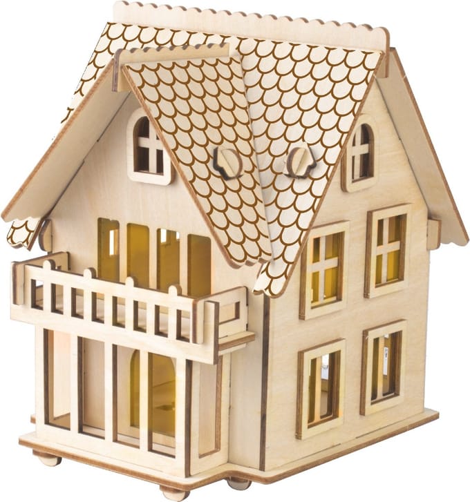 Bouwpakket Villa Huis Huisje B met verlichting- hout