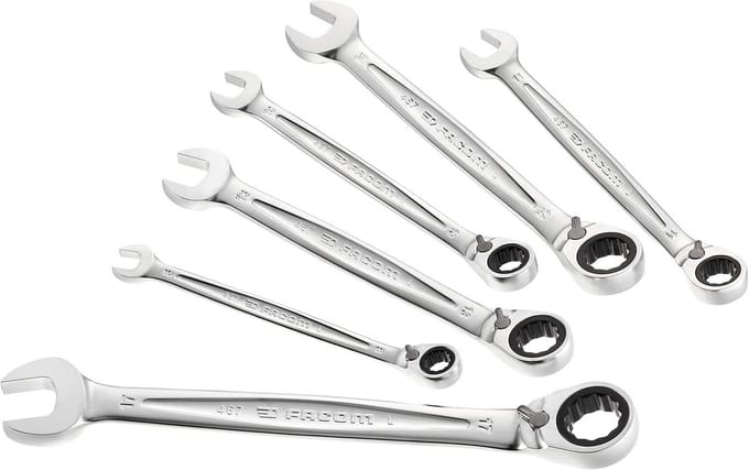 Steeksleutelratel 10mm met 5° terughaalhoek en 15° kantelbaar oog - Satijn chroom