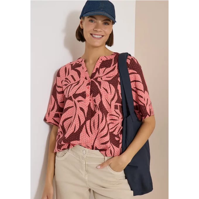 Blouse met korte mouwen en gespleten hals