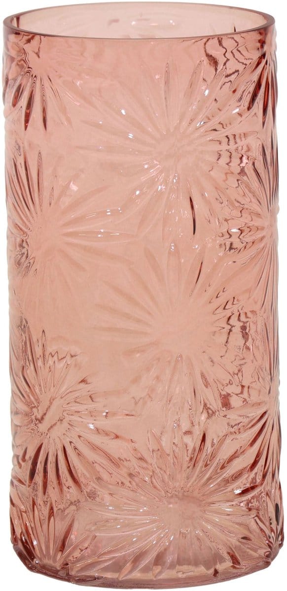 Mega Collections Bloemenvaas Debby - roze - glas - bloem relief - 15 x 35 cm