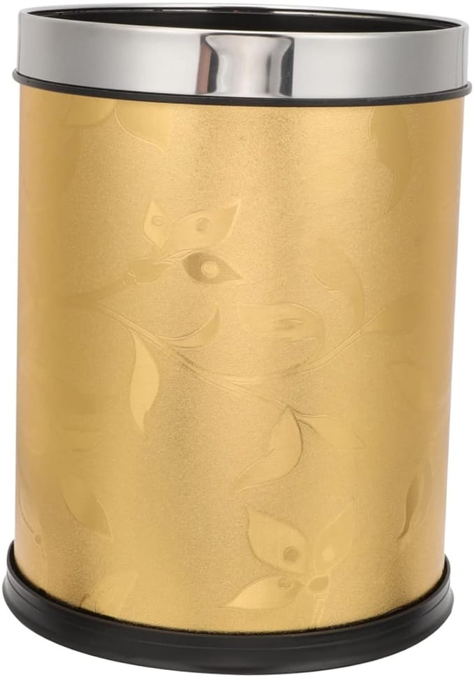 Prullenbak Rond - Keukenbak Afvalbak - Thuis Kantoor - Stevig Dik Frame - 30.5x22.5cm - Goud