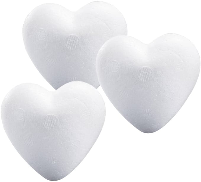 Piepschuim hobby vormen hartje - 3x - wit - van 12 cm - knutselen figuren - zelf decoreren