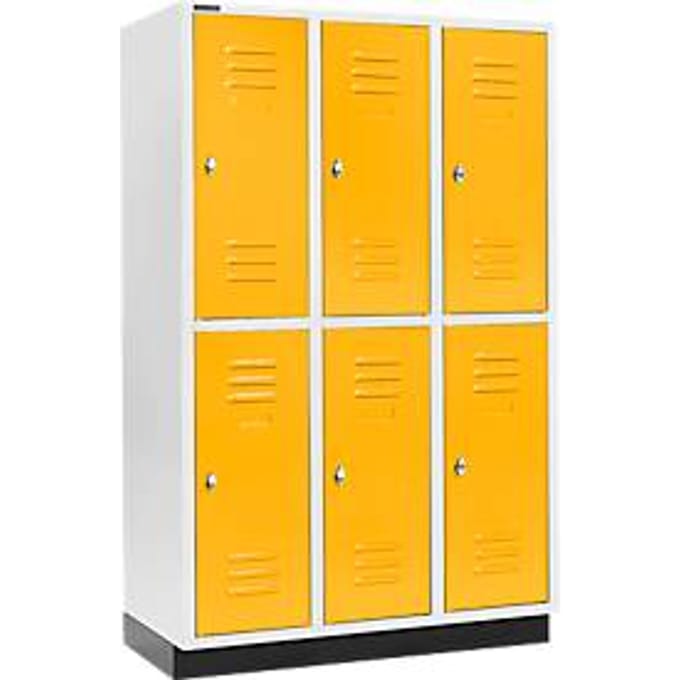 Schäfer Shop Select Kledinglocker, met 3 x 2 compartimenten, 400 mm, met fitting, draaigrendelslot, Deur koolzaadgeel