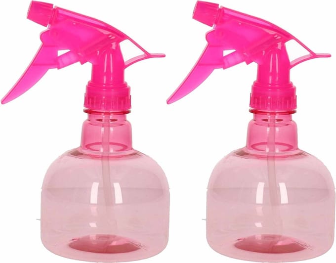 Plasticforte Waterverstuiver/plantenspuit - 2x - 330 ml - roze - schoonmaakspuiten