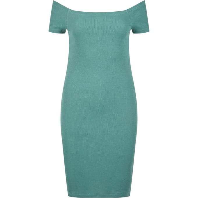 Urban Classics - Off Shoulder Rib Korte jurk - XL - Groen