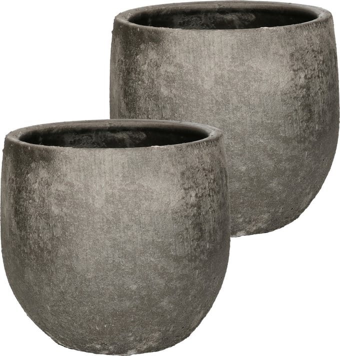 DK Design Bloempot Maya - 2x - verweerd antraciet - D16 x H18 cm - rustiek