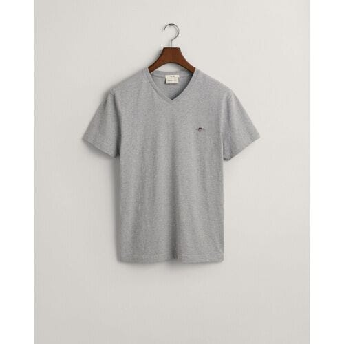 Gant T-Shirt Fine Shield Embroidery Uni V-Neck Grijs Melange / male