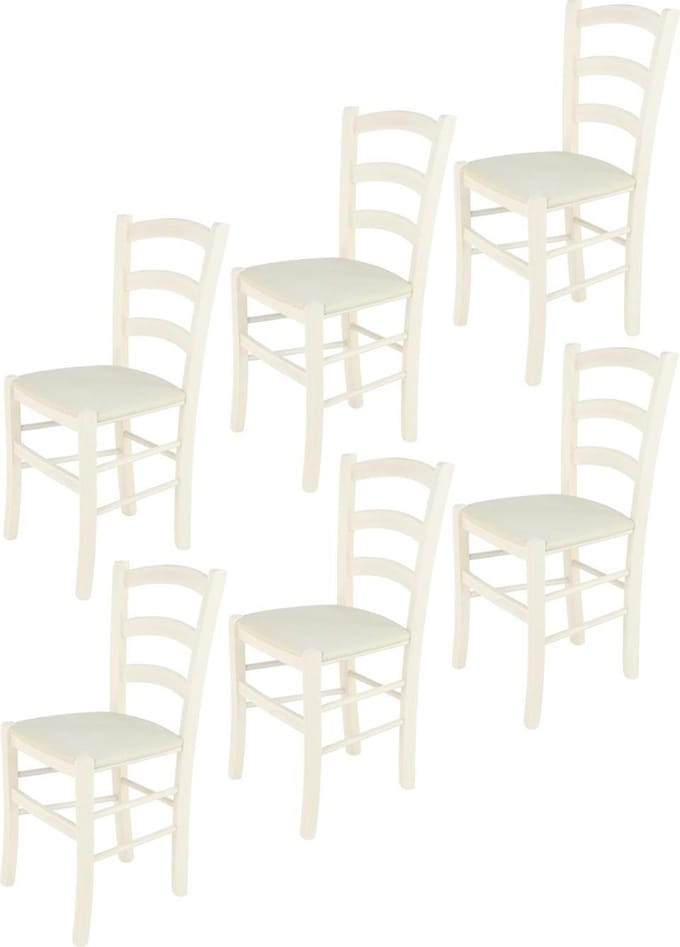 Tommychairs Venice - Eetkamerstoelen - Set van 6 - Wit - Rotan & Hout