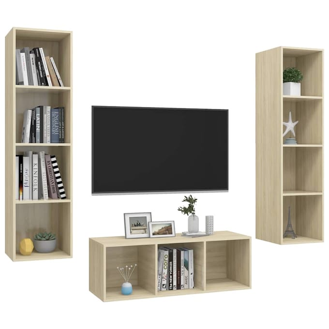 vidaXL - 3-delige - Tv-meubelset - bewerkt - hout - sonoma - eikenkleurig